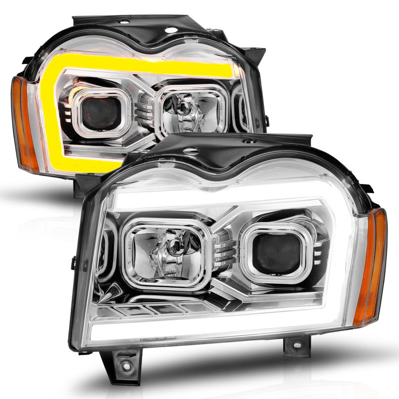 FR SPORT ANZO 05-07 Jeep Grand Cherokee Projector Headlights - w/ Light Bar Switchback Chrome...