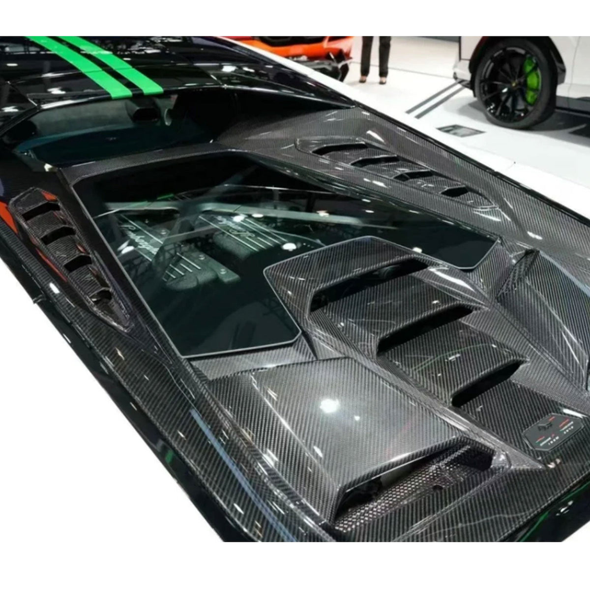 Bull Boost Performance Carbon Fiber Engine Hood Cover with Transparent Window for Lamborghini...