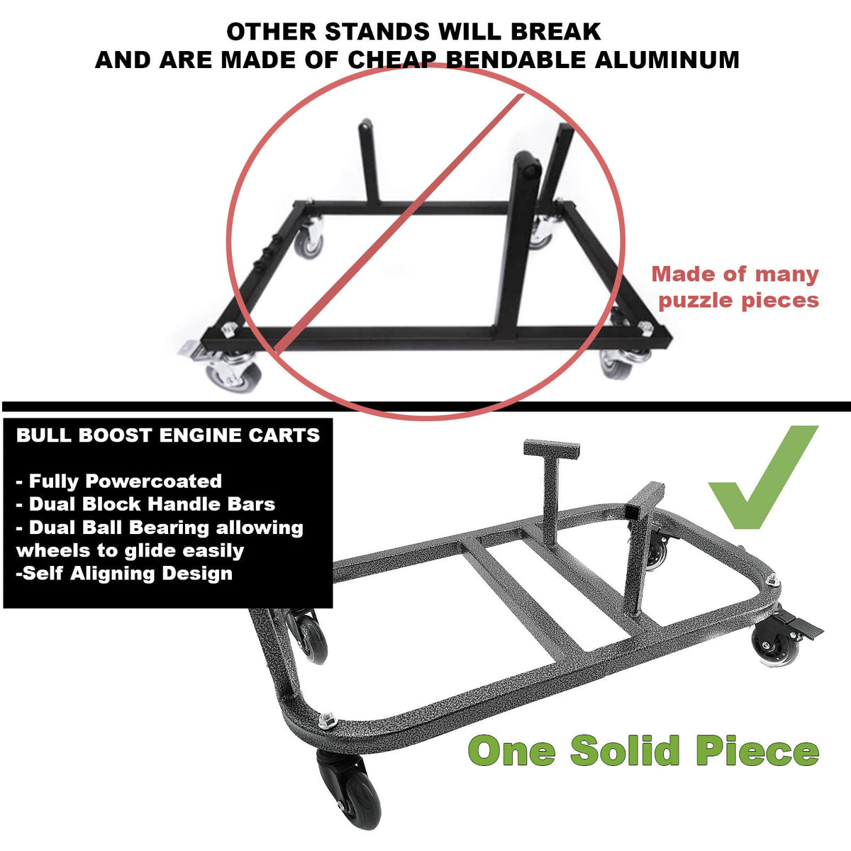 Bull Boost Performance H Series H22 H23 Engine Cradle Stand Cart Quick Block Handle Bars Casters...