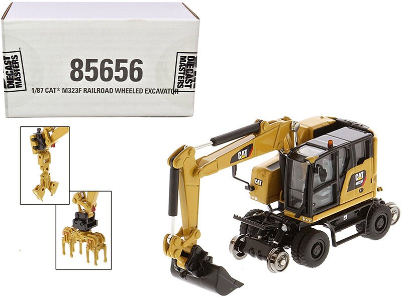 Rapid Vehicles CAT Caterpillar M323F Railroad Wheeled Excavator with 3 Accessories (CAT Yellow...