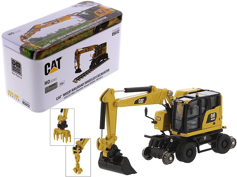 Rapid Vehicles CAT Caterpillar M323F Railroad Wheeled Excavator with 3 Accessories (Safety Yellow...