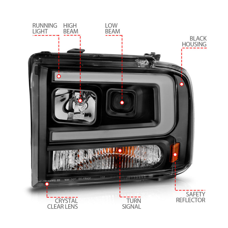 FR SPORT ANZO 99-04 Ford F250/F350/F450/Excursion (excl 99) Projector Headlights - w/ Light Bar...