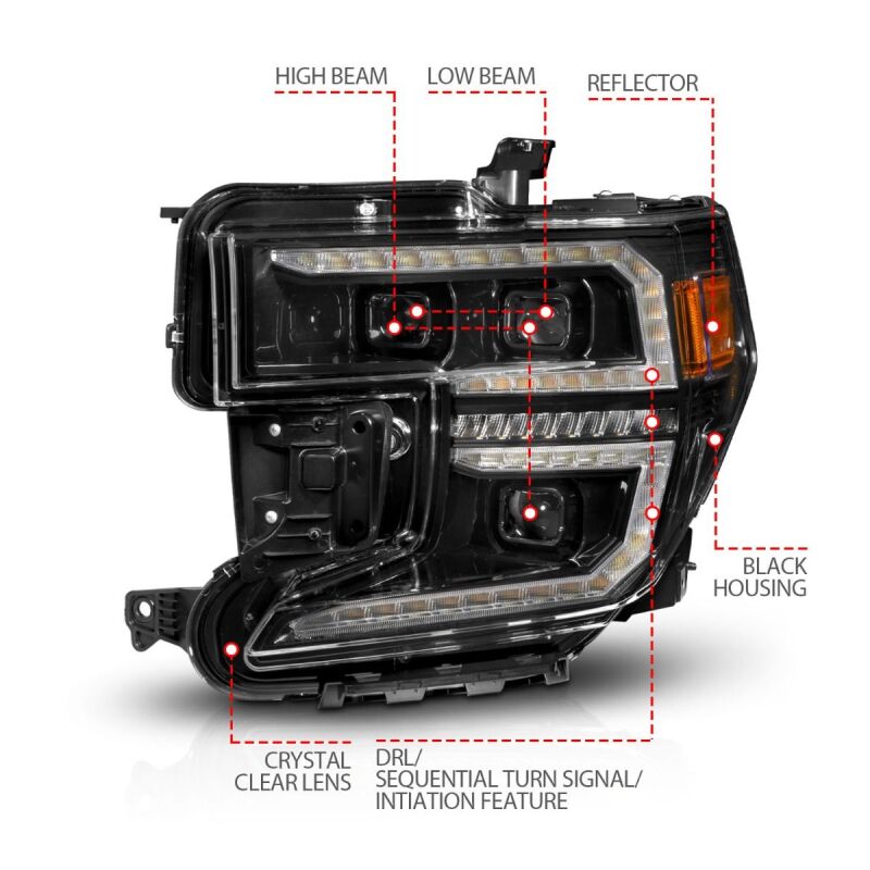 ANZO 19-21 GMC Sierra 1500 LED Projector Headlight w/Switchback+Sequential - Black 111600
