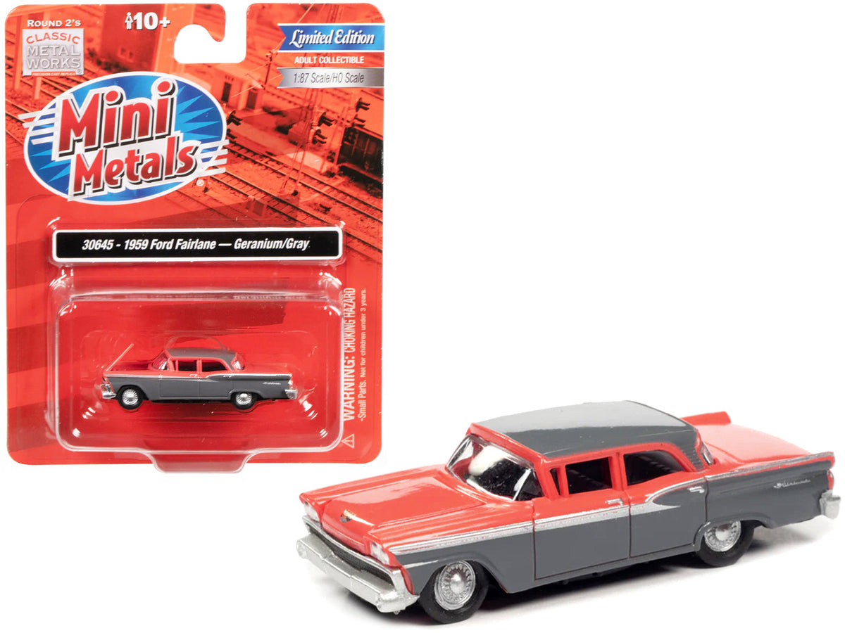 Rapid Vehicles 1959 Ford Fairlane Geranium Pink and Gunsmoke Gray 1/87 (HO) Scale Model Car by...