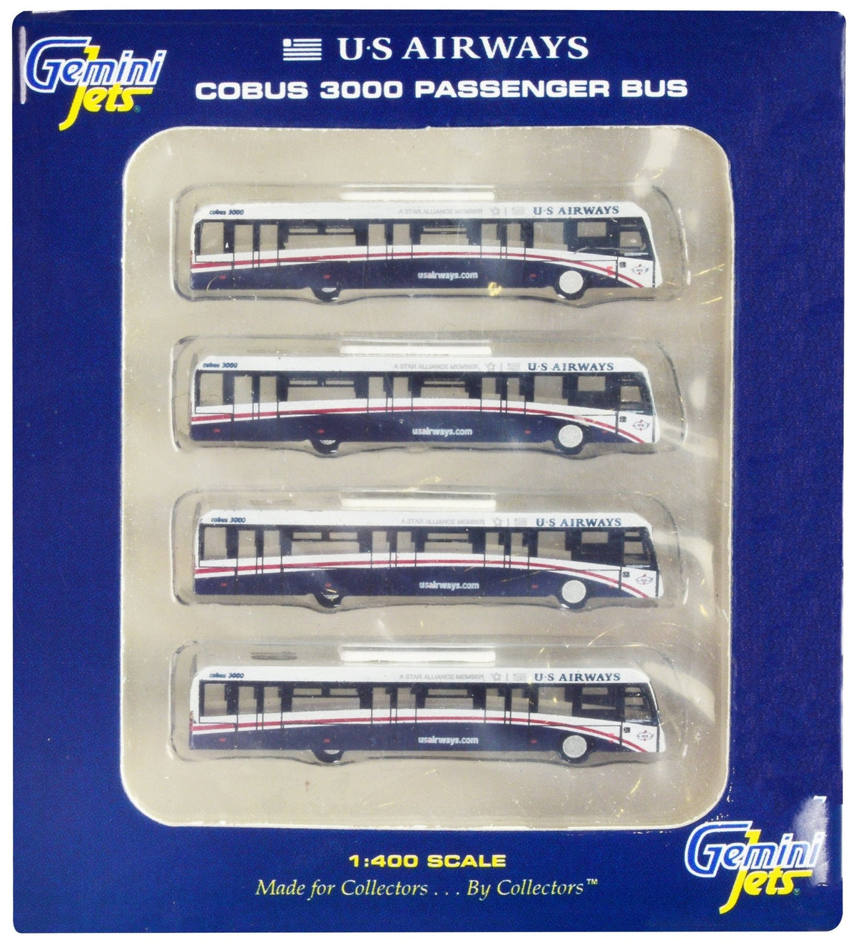 Rapid Vehicles Cobus 3000 Passenger Bus White and Blue "US Airways Shuttle Bus" 4 Piece Set 1/400...