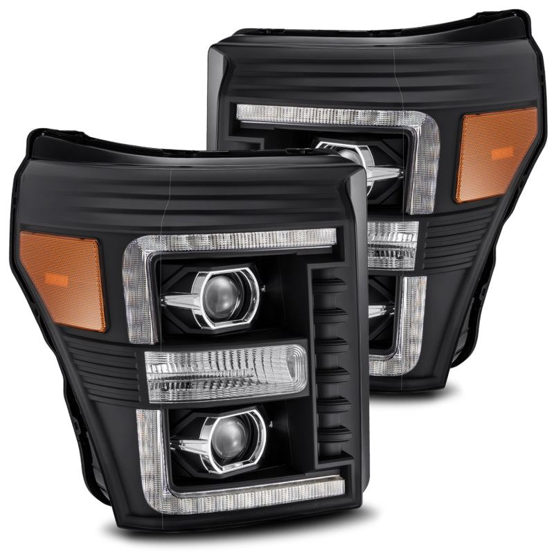 FR SPORT AlphaRex 11-16 Ford F-350 SD LUXX LED Proj Headlights Plank Style Black w/Activ...