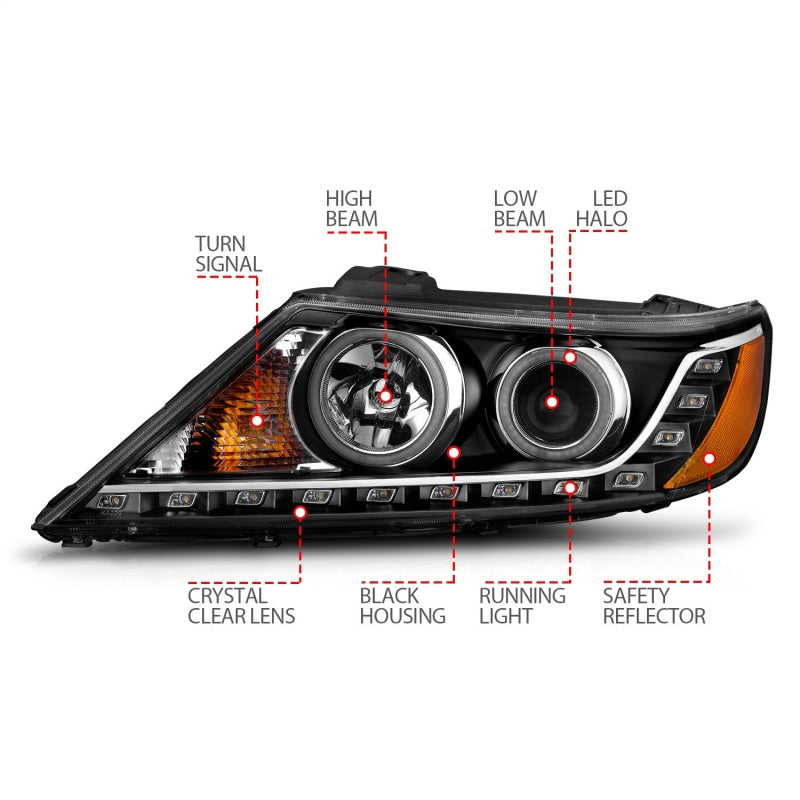 Anzo 2011-2013 Kia Sorento Projector Headlights w/ Halo Black (CCFL)