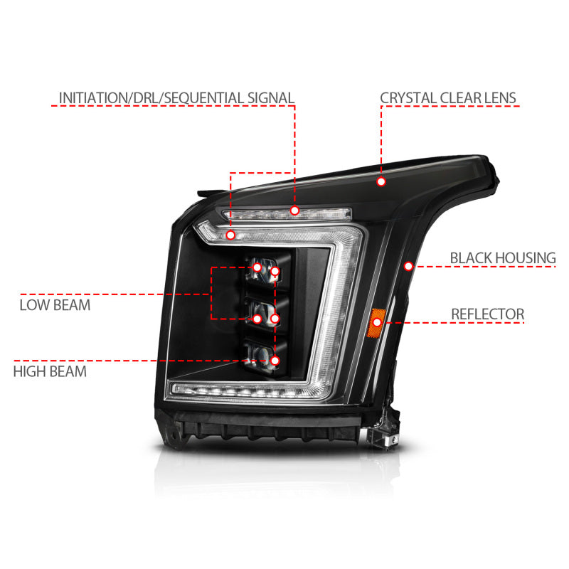 ANZO 15-20 GMC Yukon (Incl XL - Factory Halogen Models) Full LED Proj Headlights Black - Driver Side 111635X-L