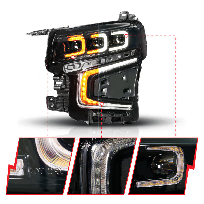 ANZO 21-23 Chevy Tahoe/Suburban LED Light Bar Style Headlights Black w/ Squential DRL (Left Side) 111636X-L