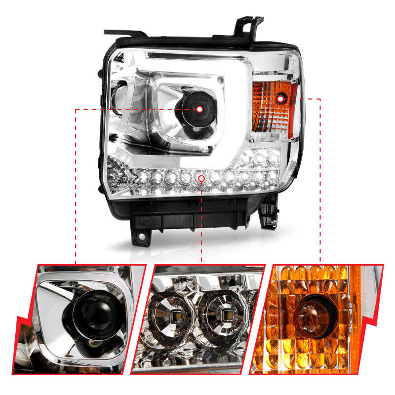 FR SPORT ANZO 14-15 GMC Sierra 1500/2500HD/3500HD Plank Style Projector Headlight - Chrome...