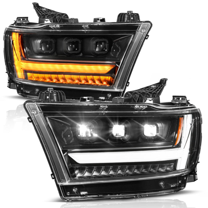 ANZO 19-24 RAM 1500 (New Body/OE Halogen) Full LED Proj Headlights DRL/SeqSig Black - Driver Side 111628A-L