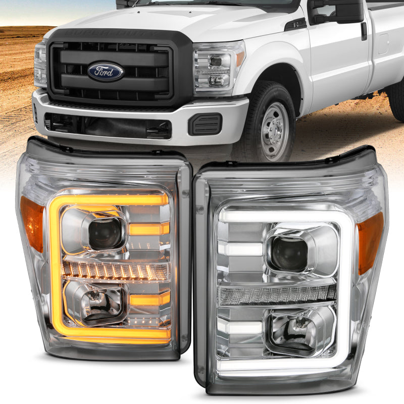 FR SPORT ANZO 11-16 Ford F-250/F-350/F-450 Projector Headlights w/ Plank Style Switchback Chrome...