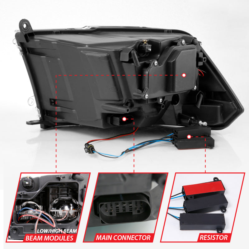 ANZO 2009-2018 Dodge Ram 1500 Led Projector Plank Style Switchback H.L Halo Black Amber (OE Style) 111464