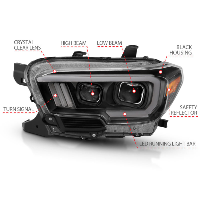 Anzo  16-17 Toyota Tacoma Projector Headlights w/ Plank Style Design
