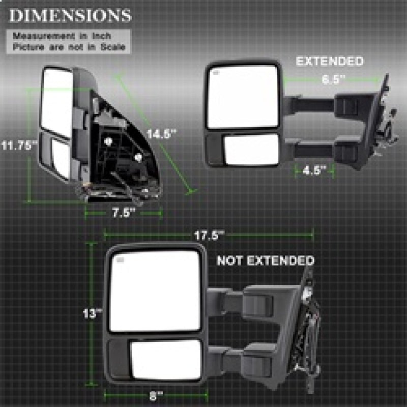 SPYDER Xtune Ford Superduty 08-15 L&R Extendable Power Heated Adjust Mirror Amber MIR-FDSD08S-PW-AM-SET 9935756