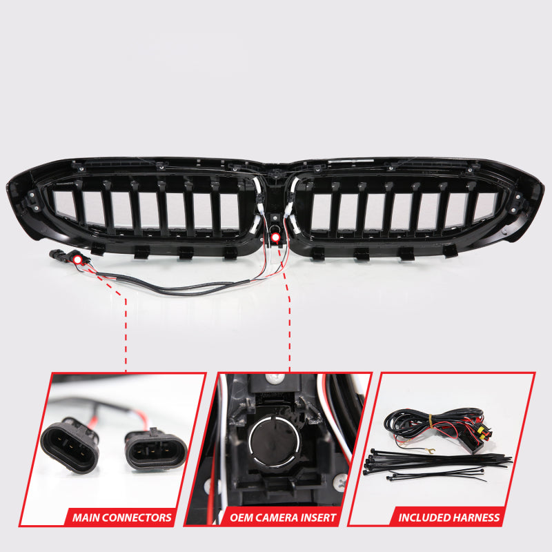 ANZO 19-22 BMW 3 Series Black Housing Full LED Front Grille w/ Initiation & Running Light 901027