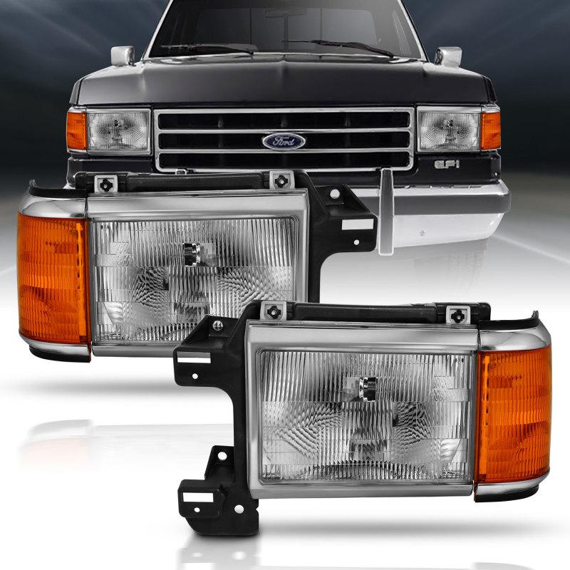 ANZO 1987-1991 Ford Bronco Crystal Headlight  Black (Chrome Trim) 111449
