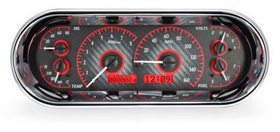 Dakota Digital Rounded Rectangle VHX System, Carbon Fiber Style Face, Red Display - VHX1018CR