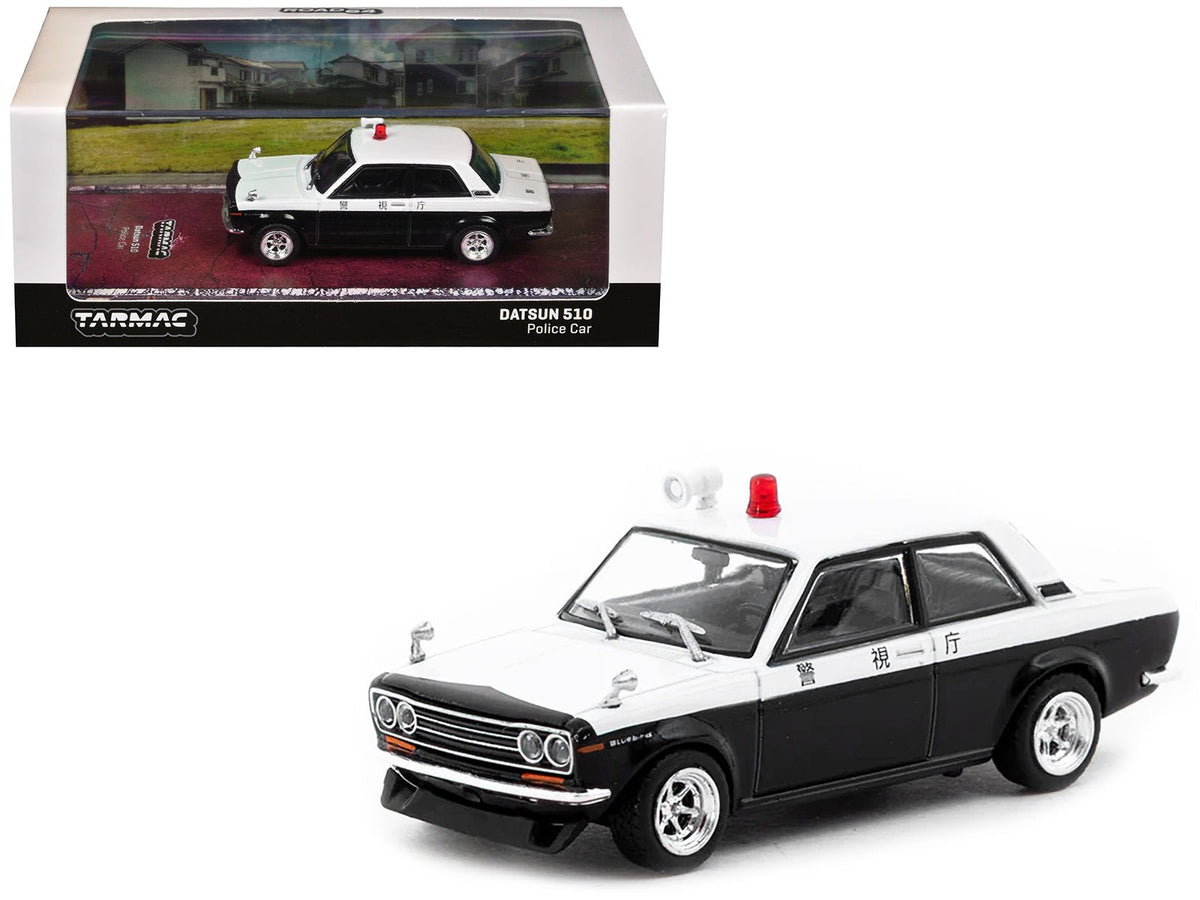 Rapid Vehicles Datsun 510 "Japanese Police" Black and White "Road64" Series 1/64 Diecast Model...
