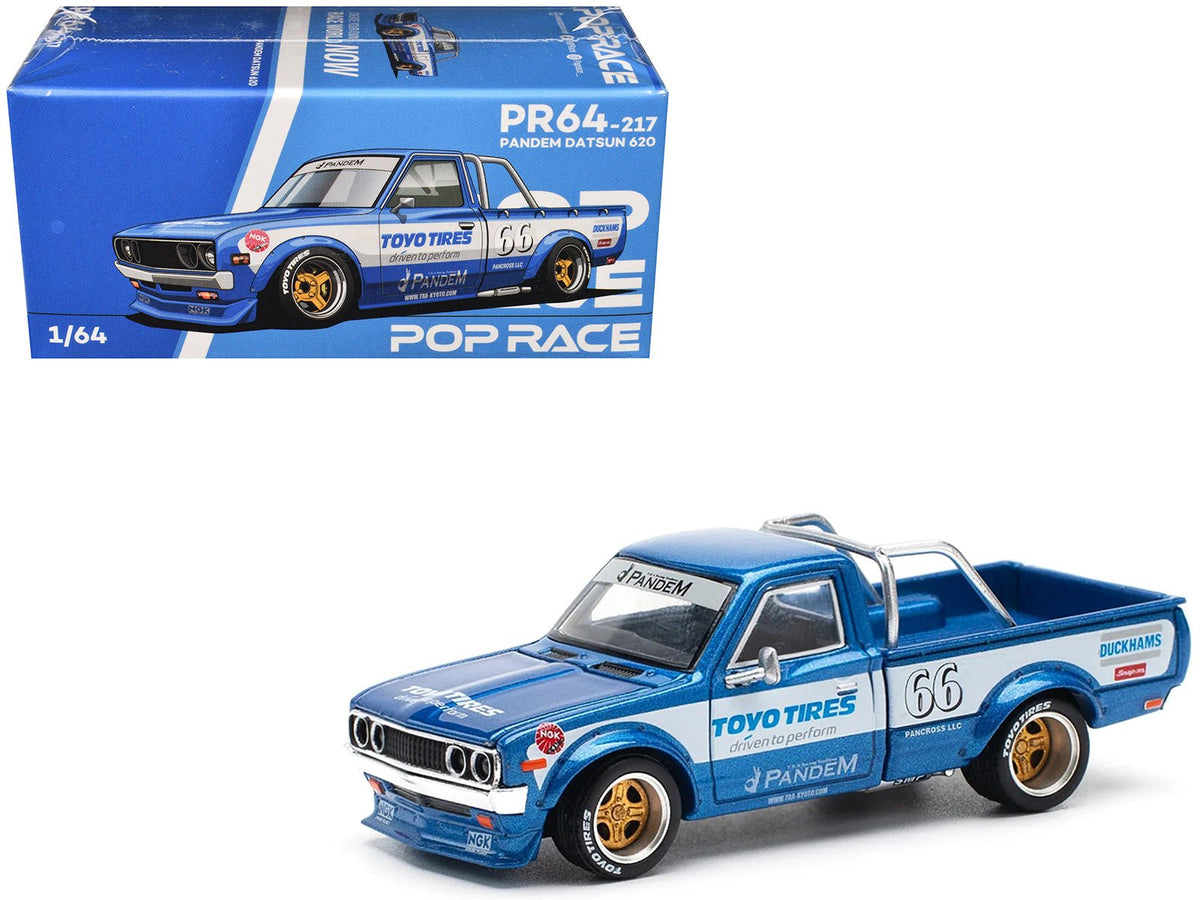 Rapid Vehicles Datsun Pandem 620 Pickup Truck #66 Blue Metallic with White Stripes and Graphics...