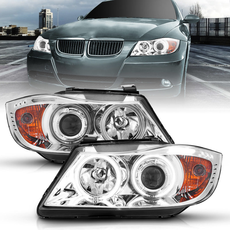 Anzo 2006-2008 BMW 3 Series E90-E91 Projector Headlights w/ Halo w/ LED Bar