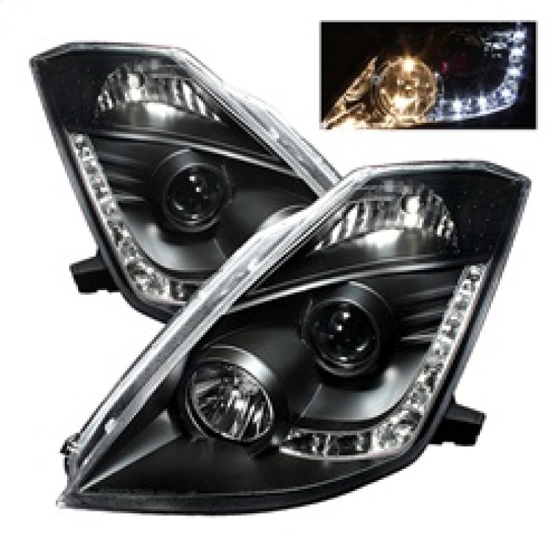 FR SPORT Spyder Nissan 350Z 03-05 Projector Headlights Halogen Model Only - DRL Black...