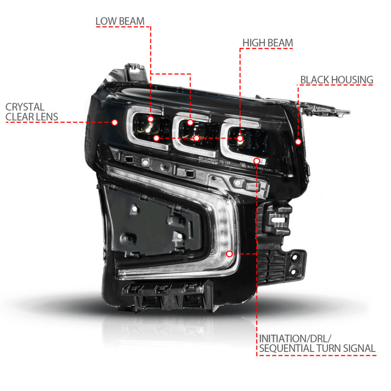 ANZO 21-23 Chevy Tahoe/Suburban LED Light Bar Style Headlights Black w/ Squential DRL (Right Side) 111636X-R
