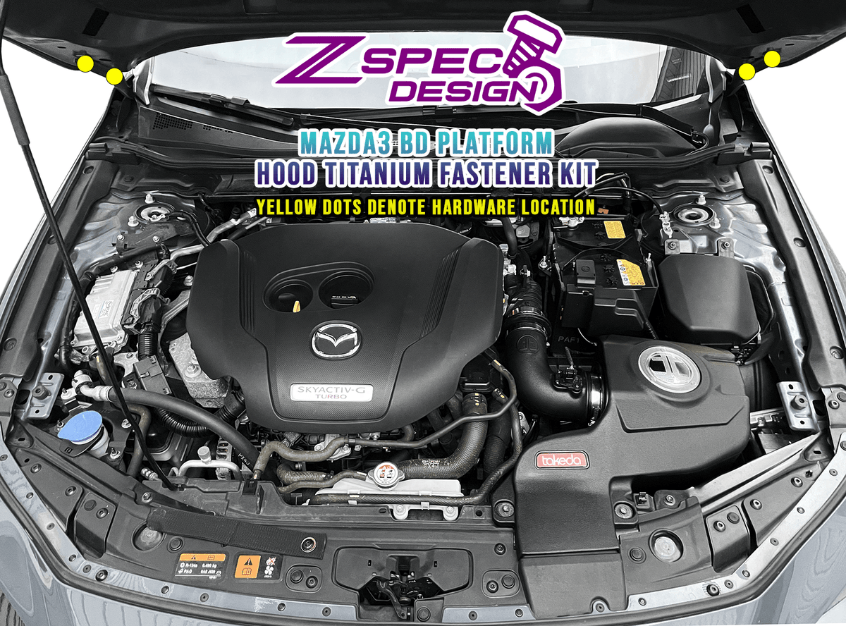 ZSPEC Hood Dress-Up Fastener Kit for the '19+ Mazda3 2.5 Turbo BP, Titanium