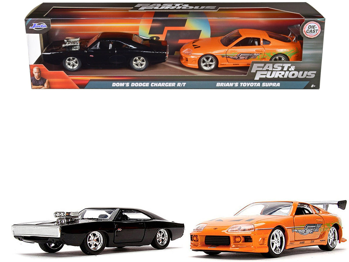 Rapid Vehicles Dom's Dodge Charger R/T Black and Brian's Toyota Supra Orange Set of 2 pieces...