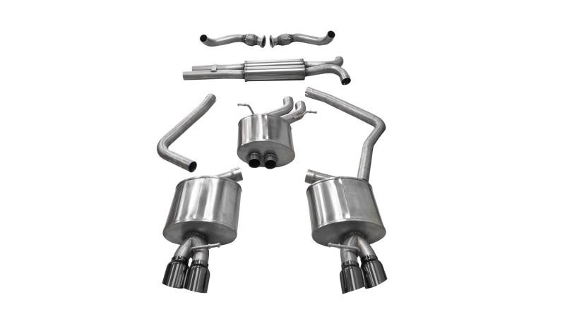 Corsa 10-14 Audi B8 Black Sport 2.5in Cat-Back Dual Rear Exit Black PVD Polished Pro-Series Tips 14543BLK