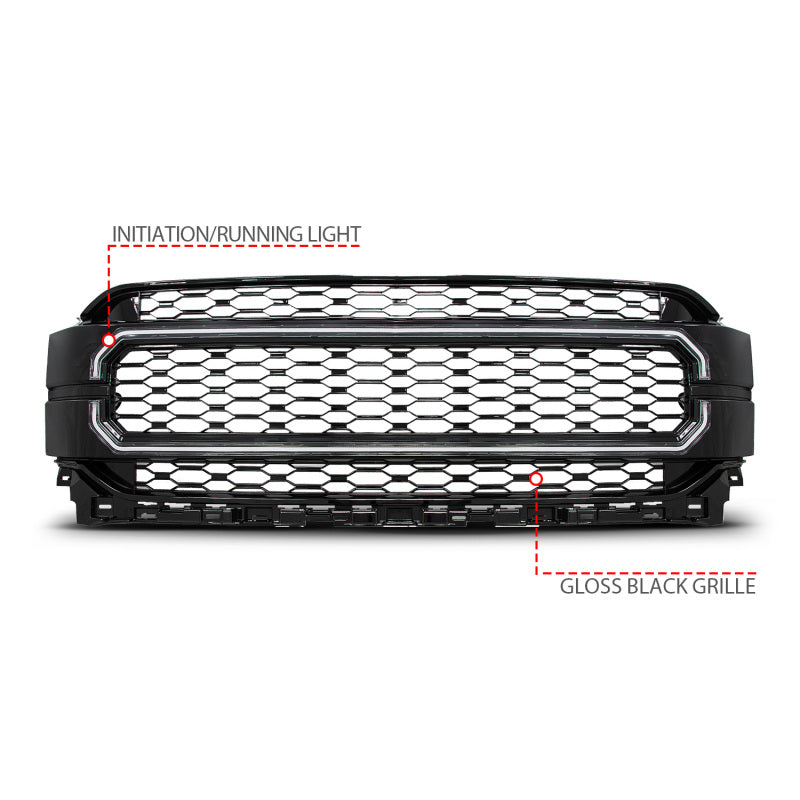 ANZO 21-23 Ford F150 Black Housing Full LED Light Tube Front Grille 901029