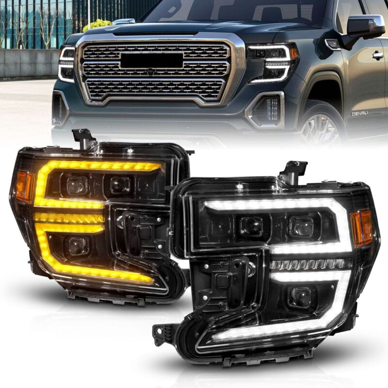 ANZO 19-21 GMC Sierra 1500 LED Projector Headlight w/Switchback+Sequential - Black 111600
