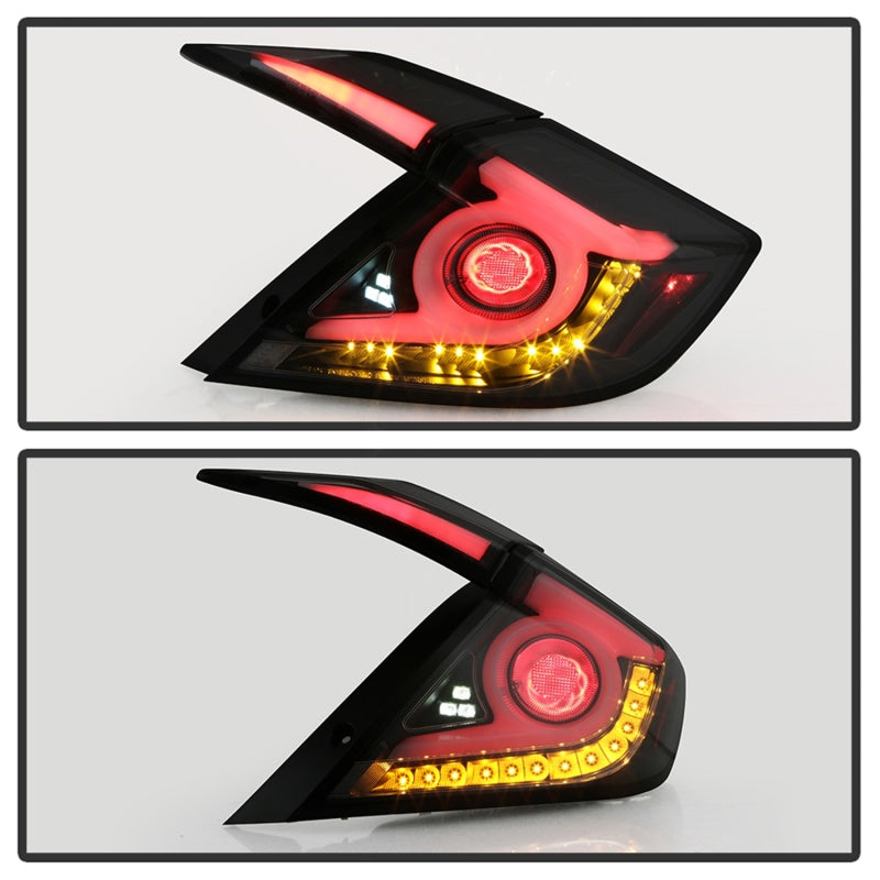 FR SPORT Spyder 16-18 Honda Civic 4 Door Light Bar LED Tail Lights - Black Smoke...