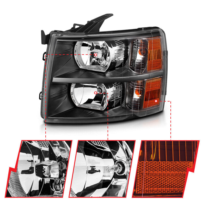 Anzo Chevy Silverado 07-13 Crystal Headlight Black Amber