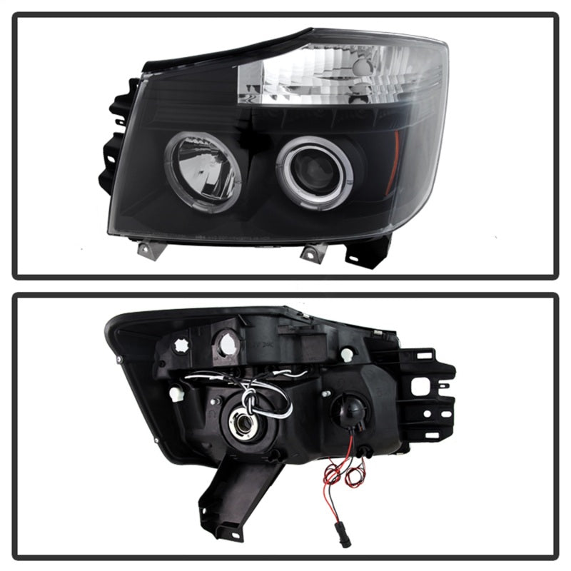 FR SPORT Spyder Nissan Titan 04-14/Armada 04-07 Projector Headlights LED Halo LED Blk...
