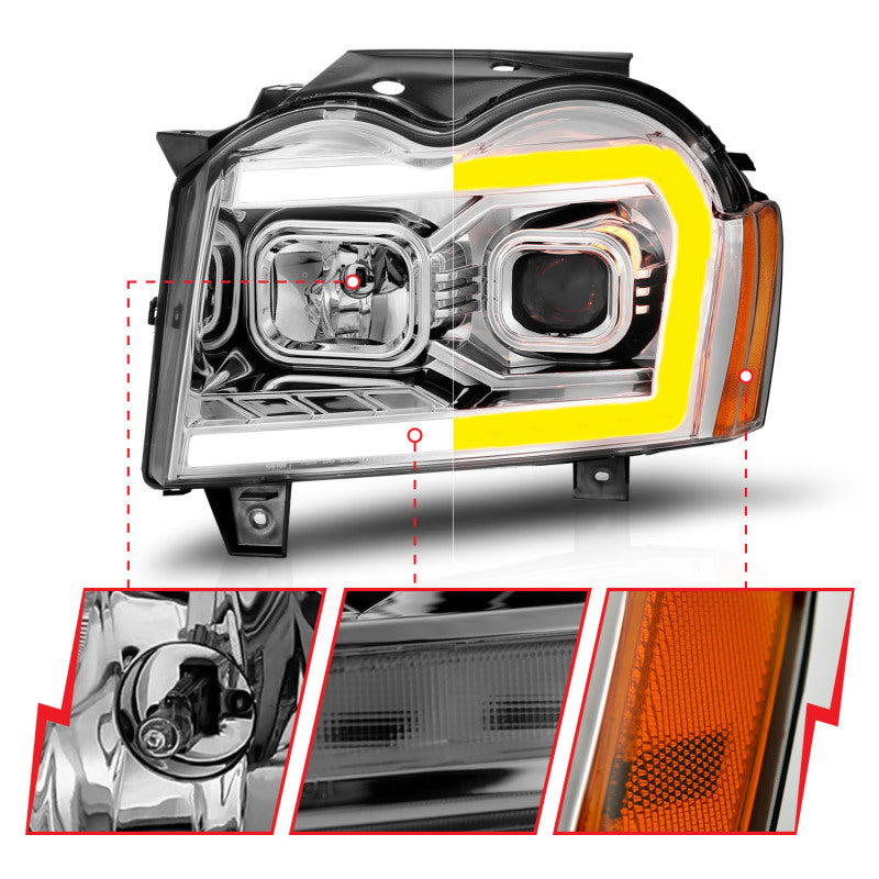 FR SPORT ANZO 05-07 Jeep Grand Cherokee Projector Headlights - w/ Light Bar Switchback Chrome...