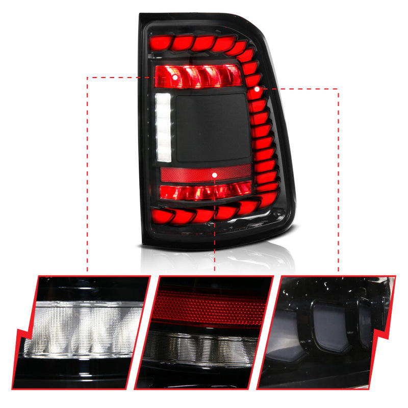 ANZO 19-24 RAM 1500 (Factory LED Models ONLY) Full LED Tail Lights SeqSig Black - Pair 311481A