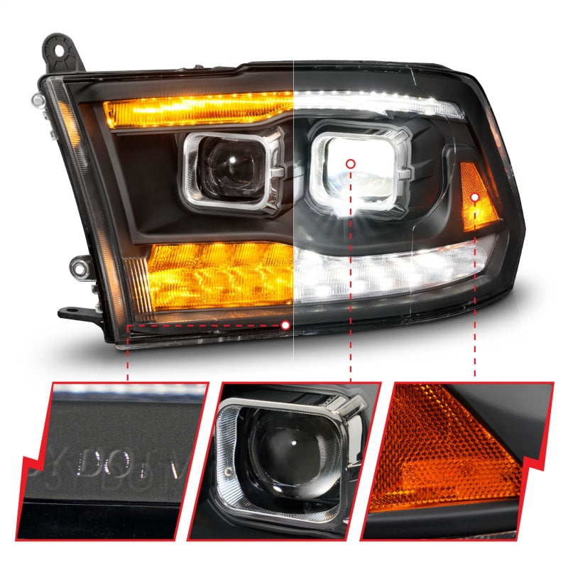 FR SPORT ANZO 09-18 Dodge Ram 1500/2500/3500 Full LED Proj Headlights w/Switchback Light Bar -...