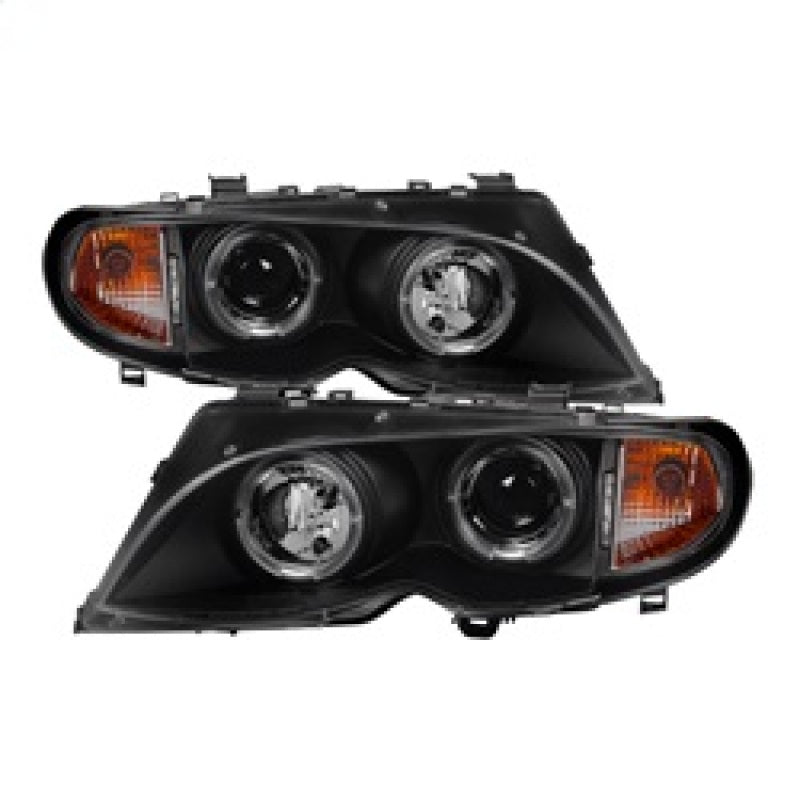 FR SPORT Spyder BMW E46 3-Series 02-05 4DR Projector Headlights 1PC LED Halo Blk...