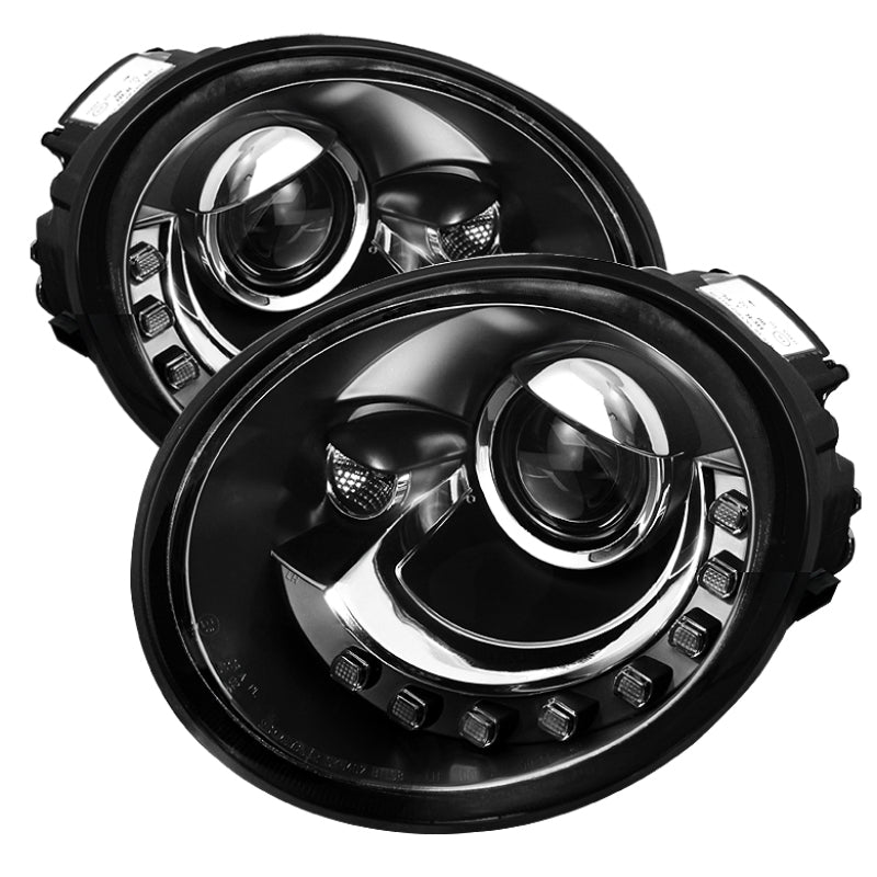 FR SPORT SPYDER Volkswagen Beetle 1998-2005 Projector Headlights DRL Black PRO-YD-VB98-DRL-BK...