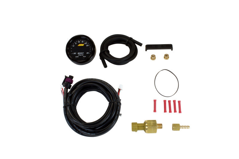 AEM Electronics X-Series Boost Pressure Gauge -30inHg-35psi / -1-2.5bar. Black Bezel &