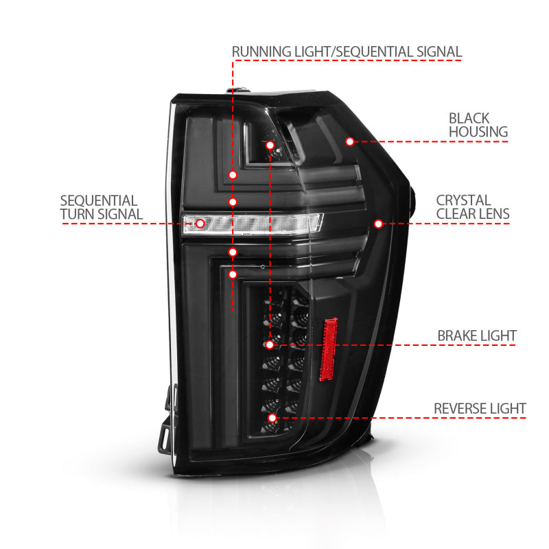 ANZO 21-24 Chevy Suburban/Tahoe Full LED Tail Lights SeqSig Black - Pair 311483A
