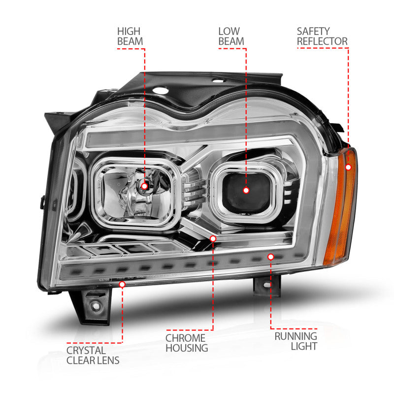 FR SPORT ANZO 05-07 Jeep Grand Cherokee Projector Headlights - w/ Light Bar Switchback Chrome...