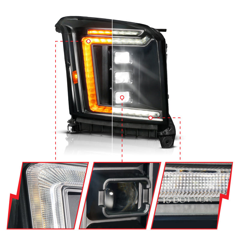 ANZO 15-20 GMC Yukon (Incl XL - Factory Halogen Models) Full LED Proj Headlights Black - Pass. Side 111635X-R