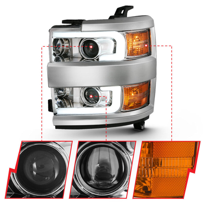 Anzo 2015-2016 Chevrolet Silverado Projector Headlights w/ Plank Style Desi