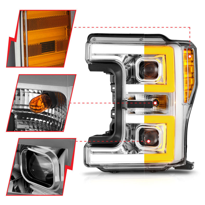 FR SPORT ANZO 17-19 Ford F-250/350/450 SD (w/o Factory LED HL) LED Proj Headlights w/Light Bar...