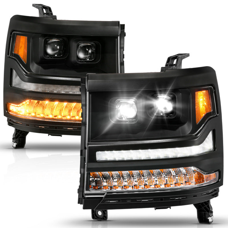 ANZO 16-18 Chevy Silverado 1500 (Factory HID Models ONLY) Full LED Proj Headlights Black - Pair 111622A