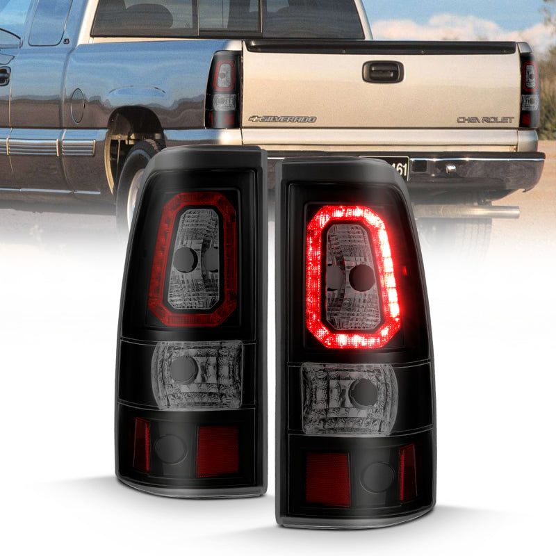 ANZO 2003-2006 Chevy Silverado 1500 LED Taillights Plank Style Black w/Smoke Lens 311328