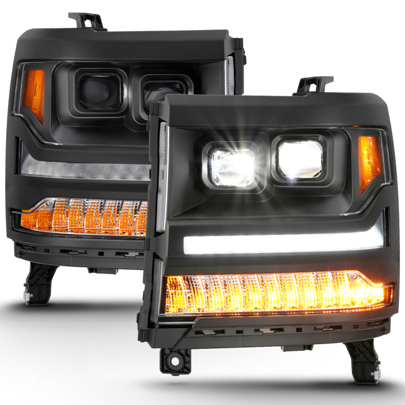 ANZO 16-18 Chevrolet Silverado 1500 LED Projector Headlights w/Plank Style Switchback Chrome w/Amber 111421