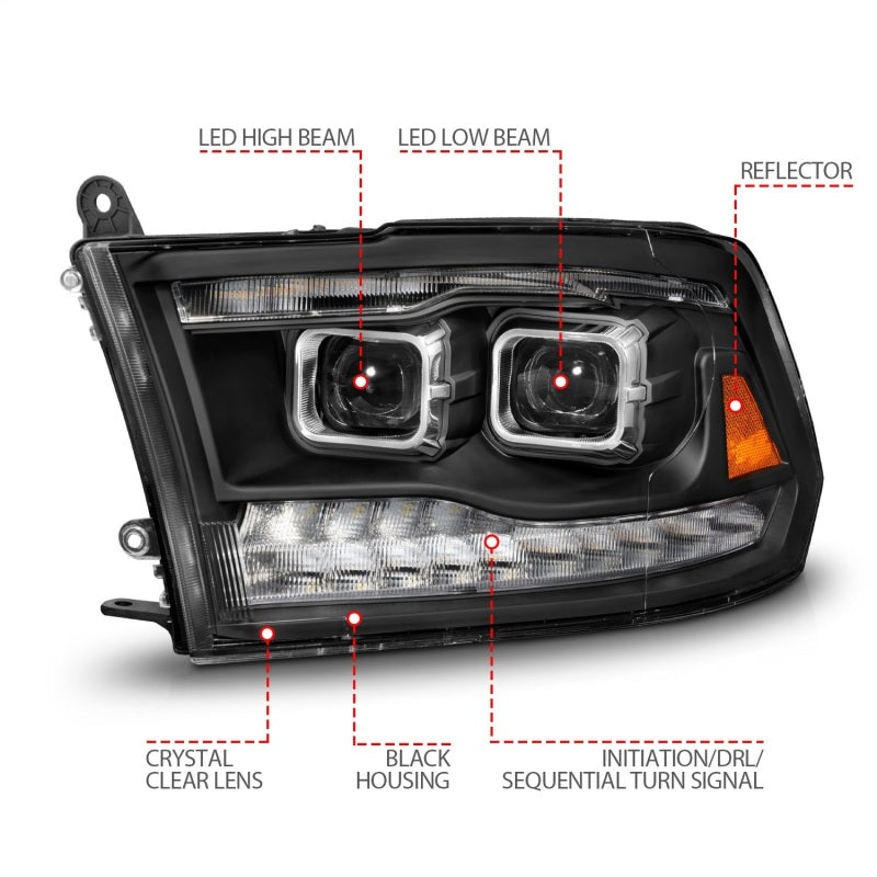 FR SPORT ANZO 09-18 Dodge Ram 1500/2500/3500 Full LED Proj Headlights w/Switchback Light Bar -...